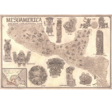 Load image into Gallery viewer, hand-drawn Map of Mesoamerica with ancient civilizations of olmec maya aztec reproduction
