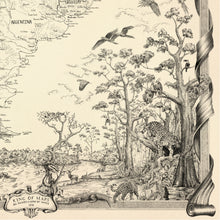 Load image into Gallery viewer, Amazonian wildlife scene with Jaguar and Jaguar cubs, monkeys and exotic birds