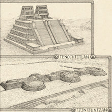 Load image into Gallery viewer, Tenochtitlán and Tzintzuntzan hand drawn temple of these famous ruins
