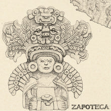 Load image into Gallery viewer, Zapoteca god with headdress Zapotec region hand drawn from incense 
