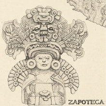 Load image into Gallery viewer, Zapoteca god with headdress Zapotec region hand drawn from incense