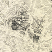 Load image into Gallery viewer, Dragon protecting the pirate ship hand drawn and part of treasure map