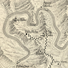 Load image into Gallery viewer, INCA TRAIL MAP - The famous Inka trail leading to Machu Picchu and hand-drawn images of historical sites along the way.