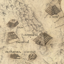 Load image into Gallery viewer, El Tajín Tula Teotihuacán and Tenochtitlán ruins all hand drawn on mesoamerican regional map