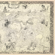 Load image into Gallery viewer, Pirates of the seven seas world map hand-drawn treasure map giant pirates and monsters. 
