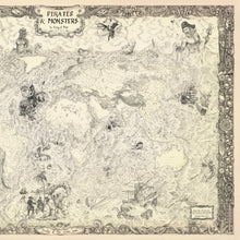 Load image into Gallery viewer, Pirates of the seven seas world map hand-drawn treasure map giant pirates and monsters.