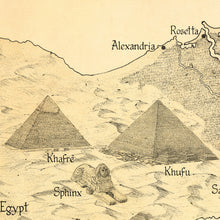 Load image into Gallery viewer, The pyramids of Khufu and Khafre along with the Sphinx form part  of the fine detail in this Egypt map that celebrates the best gift that many have recived after a journey down the Nile.