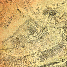 Load image into Gallery viewer, Saqsayhuaman the ancient citadel fortress that forms the head of the puma shape  is hand drawn here in our gold of Cusco drawing. 
