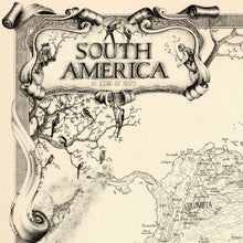 Load image into Gallery viewer, South America title inset that depicts wildlife and Saqsayhuaman with parrots.