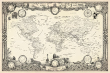 Load image into Gallery viewer, WORLD OF ANIMALS MAP - World map hand-drawn showing endangered animals of our planet