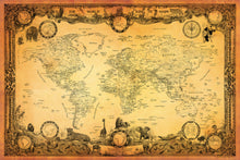 Load image into Gallery viewer, WORLD OF ANIMALS MAP - World map hand-drawn showing endangered animals of our planet