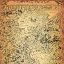 Load image into Gallery viewer, Americas map by king of maps classic map of the continent with hand-drawn sea monsters