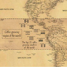 Load image into Gallery viewer, Cofffee growing region of the world with information on the top 21 coffee growing countries of the world