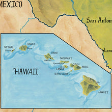 Load image into Gallery viewer, Hawaii  painted map of Hawaii lovingly on display by king of Maps