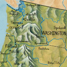Load image into Gallery viewer, Washington and Oregon Hand Painted in our King of maps original work