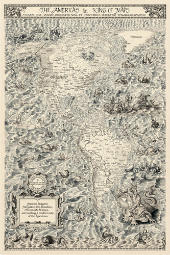 The Americas by king of maps with redrawings of classic images from the guttierez map of 1562