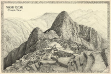 Load image into Gallery viewer, Machu Picchu classic view . Original drawing of Machu Picchu from the first angle visitors see to the site ideal souvenir for tourist in Peru. Cream color background
