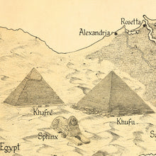 Load image into Gallery viewer, The pyramids of Khufu and Khafre along with the Sphinx form part  of the fine detail in this Egypt map that celebrates the best gift that many have recived after a journey down the Nile. 
