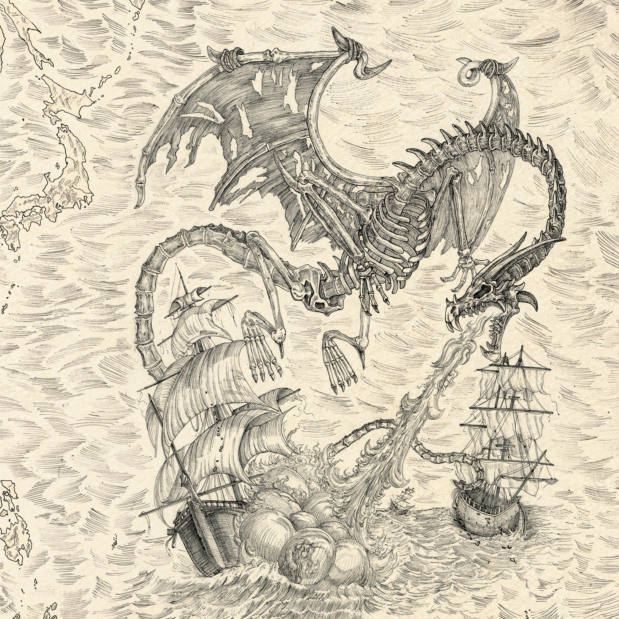 SKELETON PIRATES AND SEA MONSTERS MAP – King of Maps