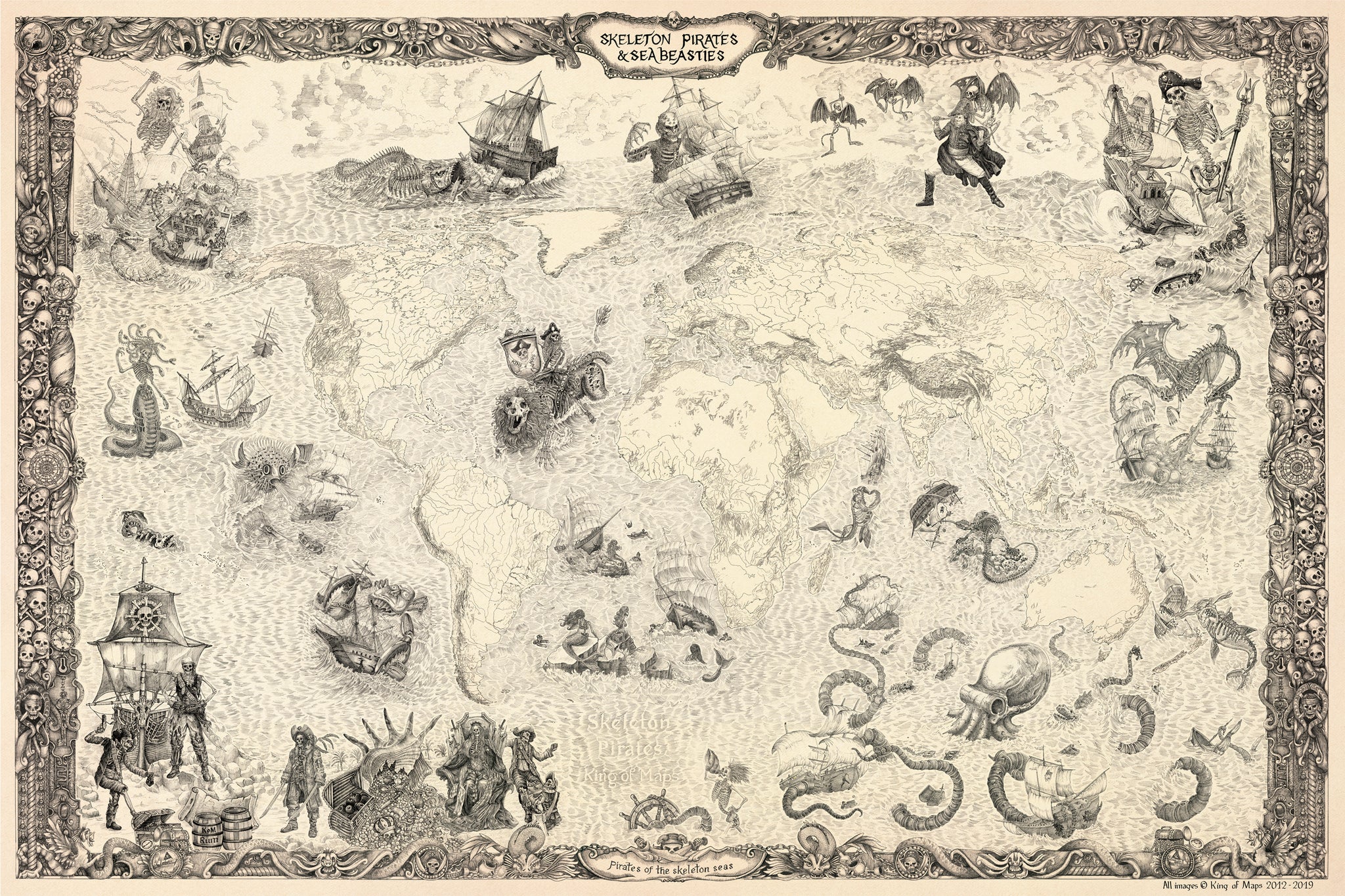 SKELETON PIRATES AND SEA MONSTERS MAP – King of Maps