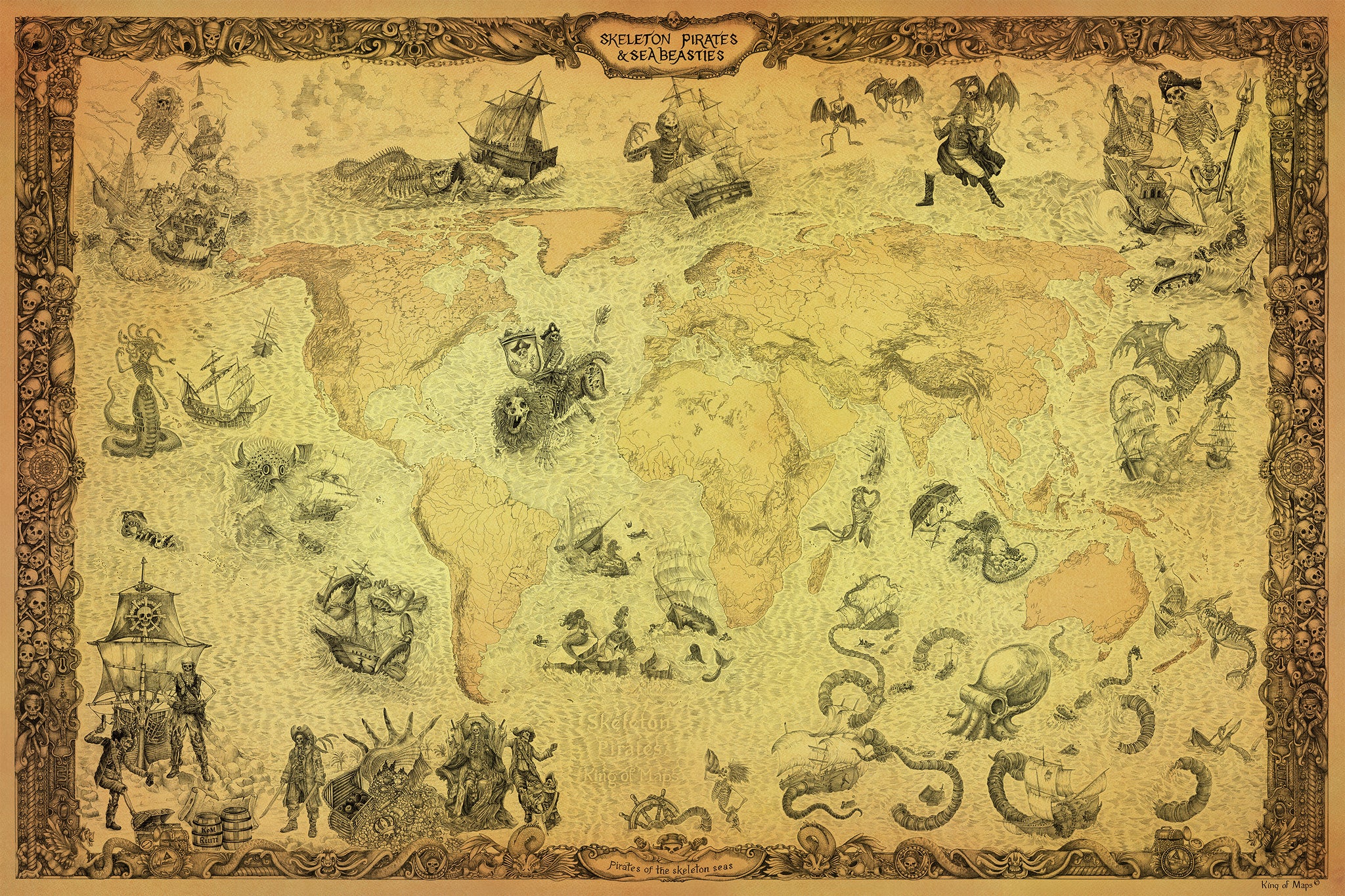SKELETON PIRATES AND SEA MONSTERS MAP  King of Maps