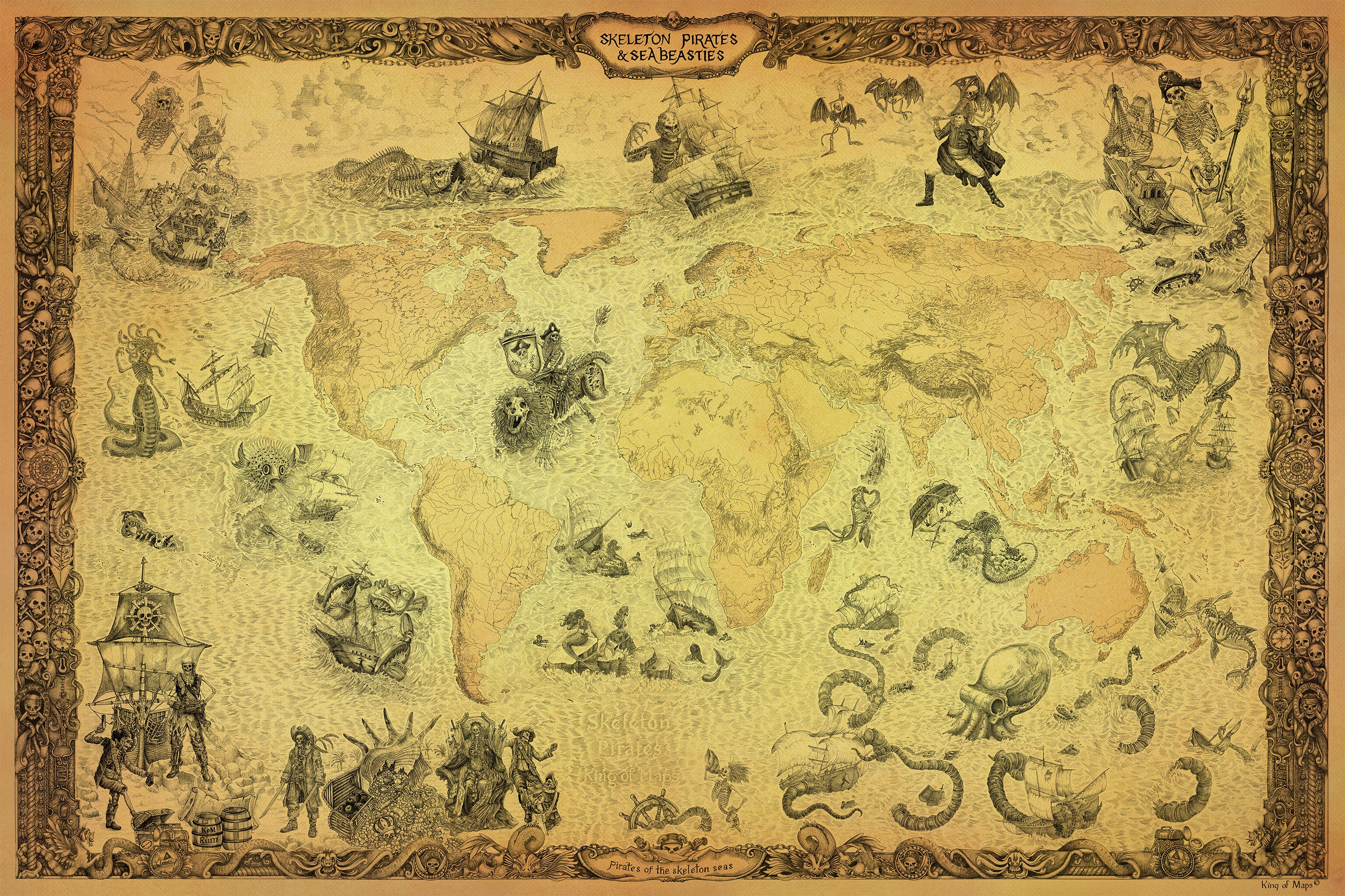pirate monsters SKELETON PIRATES AND SEA MONSTERS MAP – King of Maps