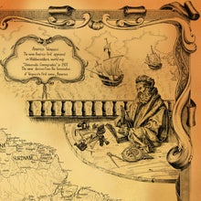 Load image into Gallery viewer, South America map , hand-drawn map featuring Amerigo Vespucci
