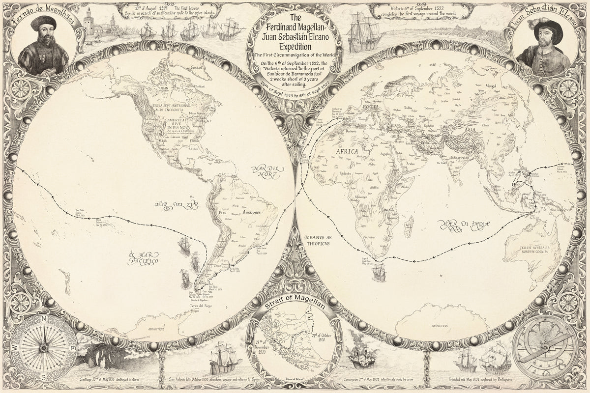 First Map Product WORLD’S FIRST CIRCUMNAVIGATION MAP - Magellan & Elcano map. – King of Maps