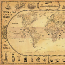 Load image into Gallery viewer, Coffee world map left hand side. hand drawn by King of Maps
